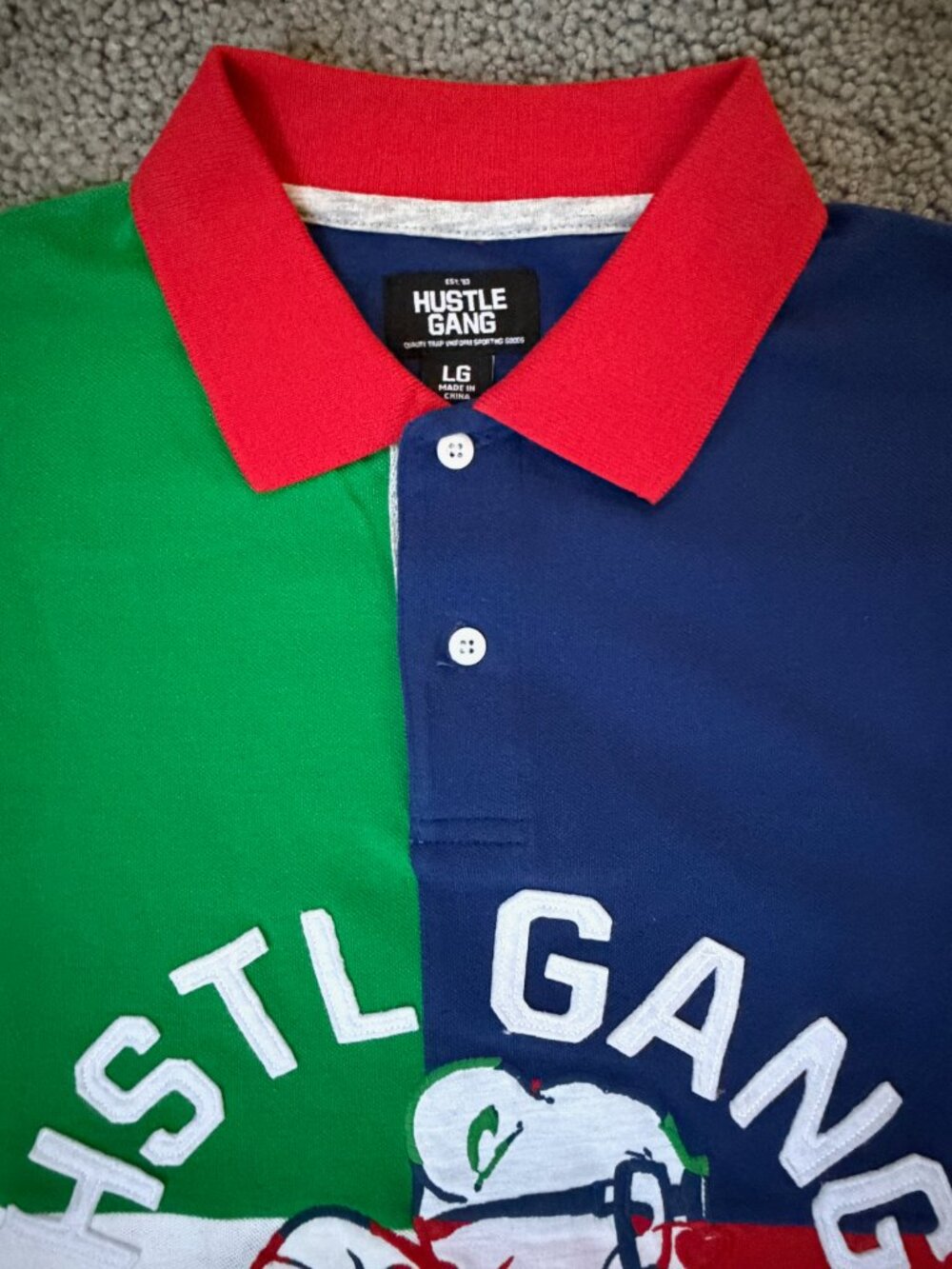 Hustle Gang Men's Big Mood Colorblock Polo Shirt Size Large L Trap Uniform Bear - Picture 5 of 13